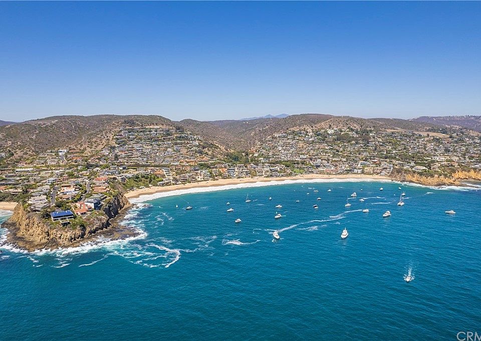 Aerial view of Emerald Bay with sailboats anchored in the cove